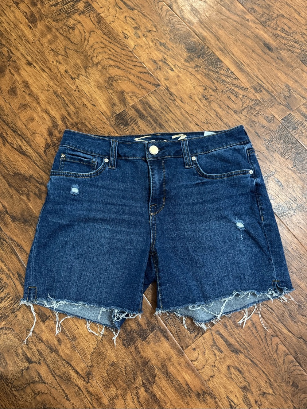 Seven7 Dark Blue Distressed Denim Cutoff Shorts